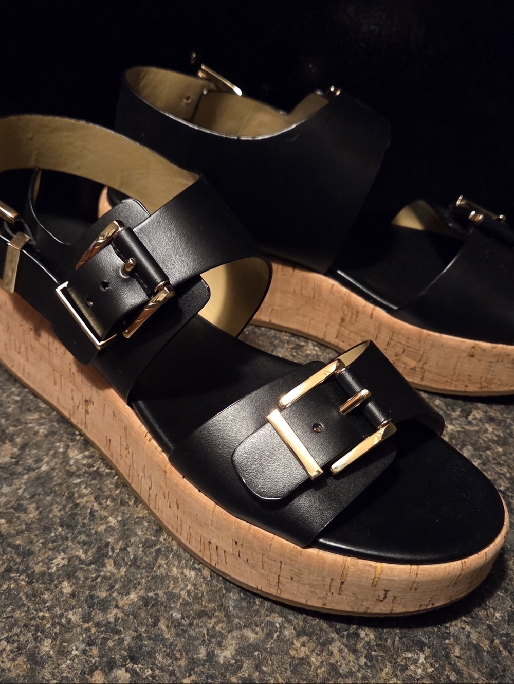 Michael Kors-Refined, Leather Strap Sandals w/Gold Buckle Accents